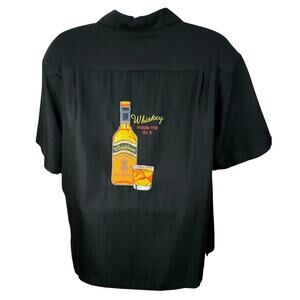 Caribbean Black Shirt Whiskey Made Me Do It Button Up Camp Size XL